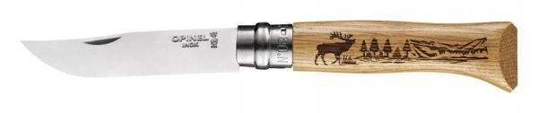 Нож Opinel №8, нержавеющая сталь, рукоять дуб, гравировка олень, 002332