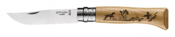 Нож Opinel №8, нержавеющая сталь, рукоять дуб, гравировка собака, 002335