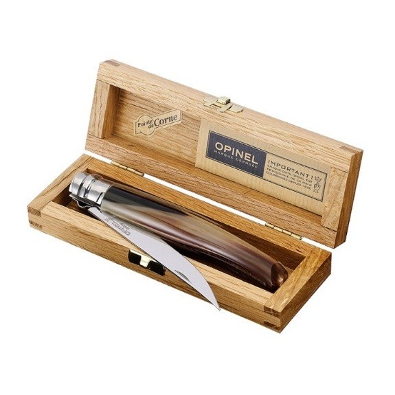 Нож филейный Opinel №10, нержавеющая сталь, рукоять светлый рог буйвола, деревянный футляр, 000711